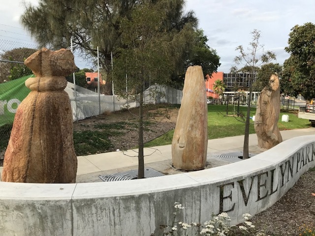 Organic stone sculpture in contemporary art gallery